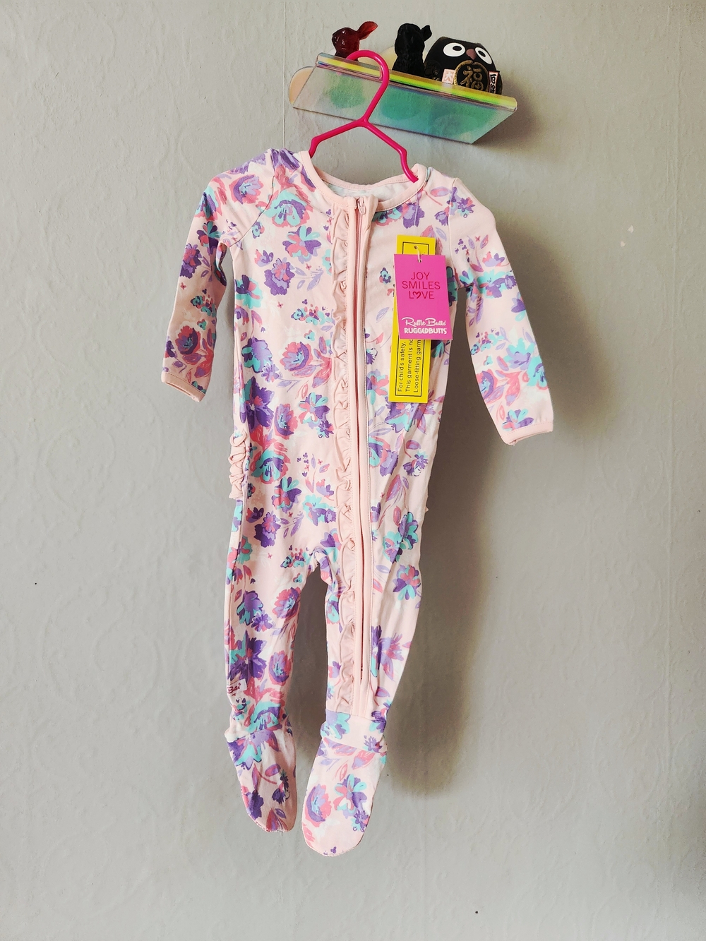 NWT Ruffle Butts 6-12 Month Pink Floral Footie